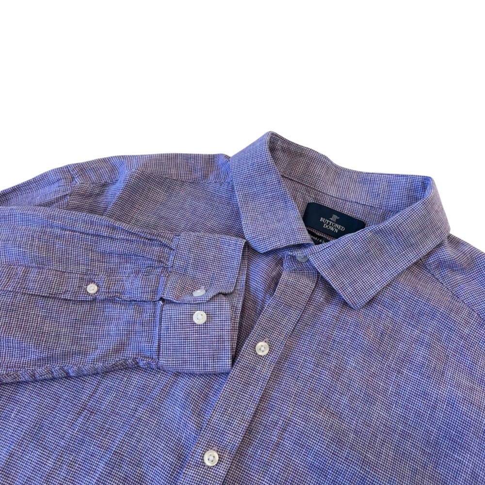 Buttoned Down Mens XXL Linen Cotton Purple Houndstooth Shirt‎ Tailored Fit